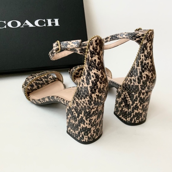 Coach Maddie Bead Chain Embossed Snake Leather Ankle Strap Sandals Heels 6.5 - Picture 8 of 10